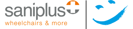 Saniplus Logo mit Slogan wheelchairs and more und Smile Symbol