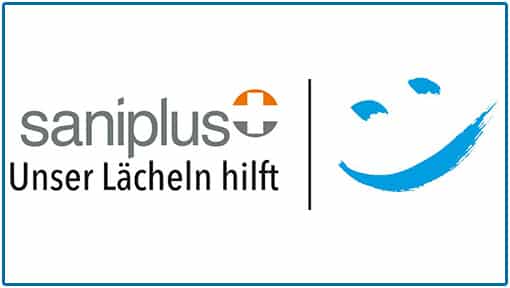Saniplus Logo mit dem Slogan Unser Lächeln hilft von Saniplus Baunatal