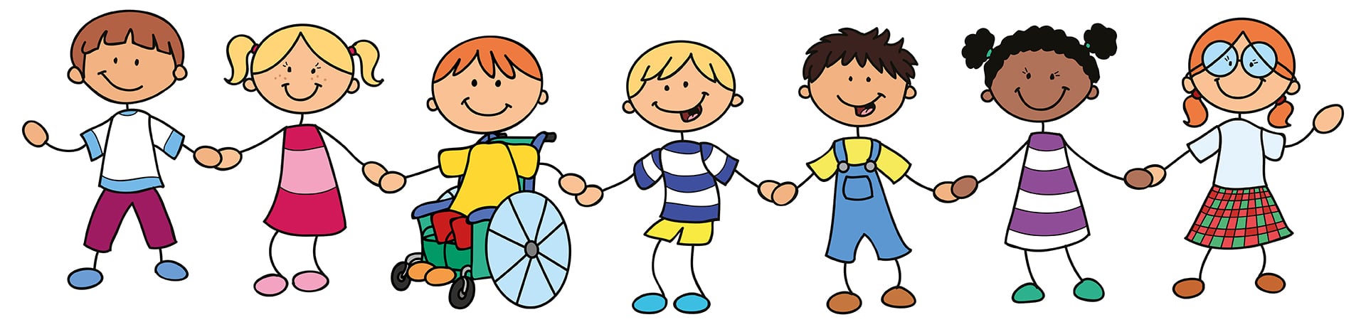 Kinder mit und ohne Rollstuhl als Symbol für inklusive Kinderversorgung bei Saniplus Baunatal