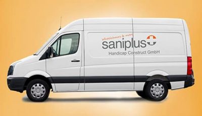 Saniplus Lieferfahrzeug für die Lieferung von Hilfsmitteln und Pflegeprodukten in Baunatal und Umgebung